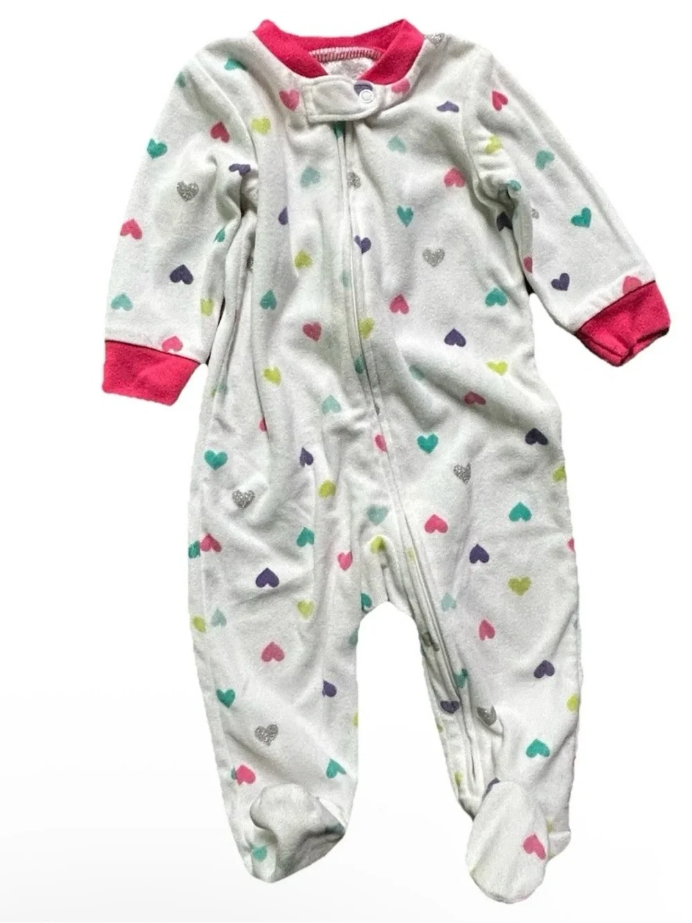 Baby Girl Footie Pajamas Fleece Cotton 2 Way Zipper Size 3-6 Months